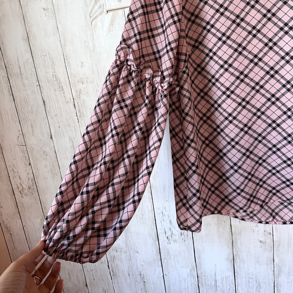 CECE Womens Pink Plaid Jewel Neck Top Size: S - Picture 6 of 8